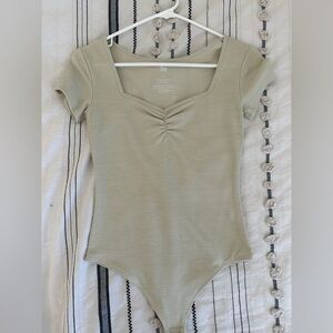 SO Sage Ribbed Square-Neck Short Sleeve Bodysuit
